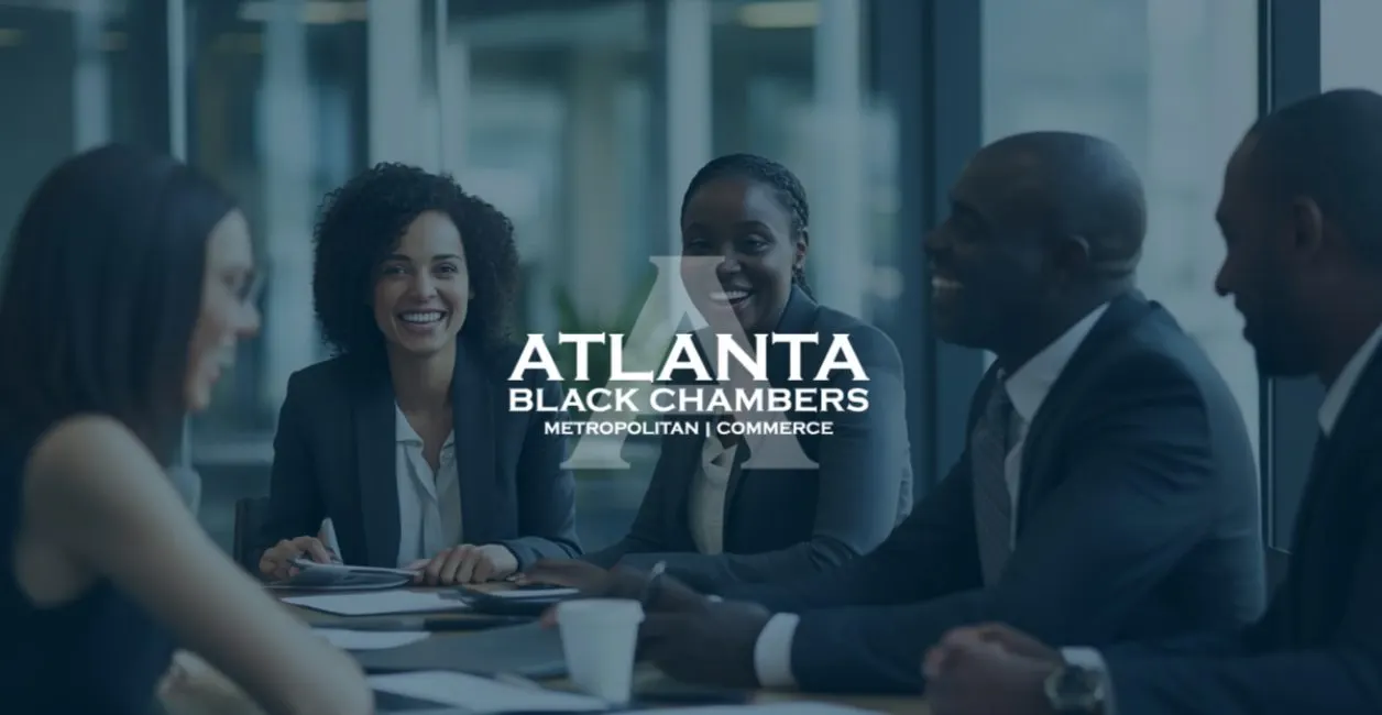 Atlanta Black Chambers brand graphic with the chamber logo over a business meeting