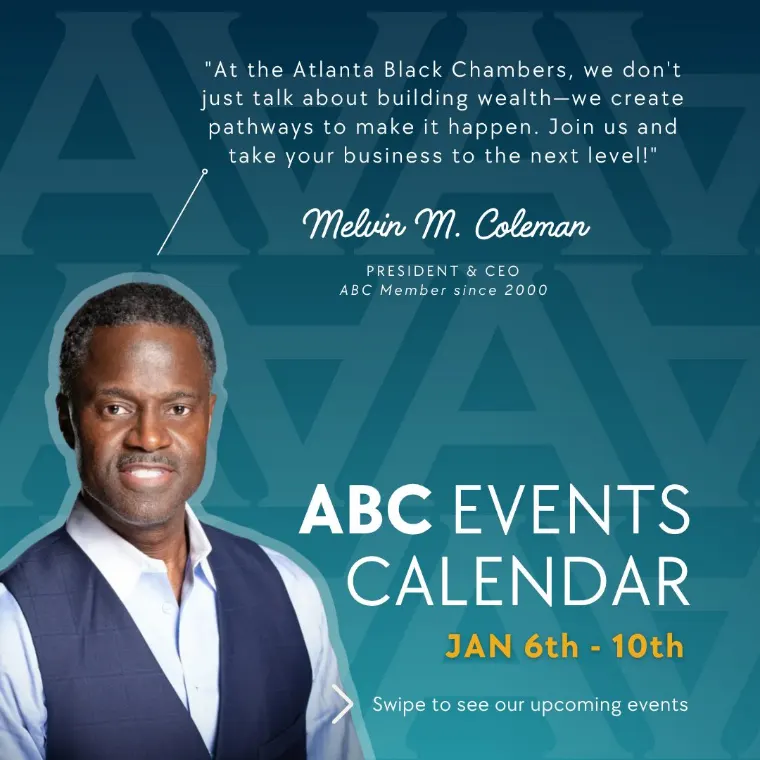 ABC Events Calendar promotional graphic featuring President and CEO Melvin M. Coleman
