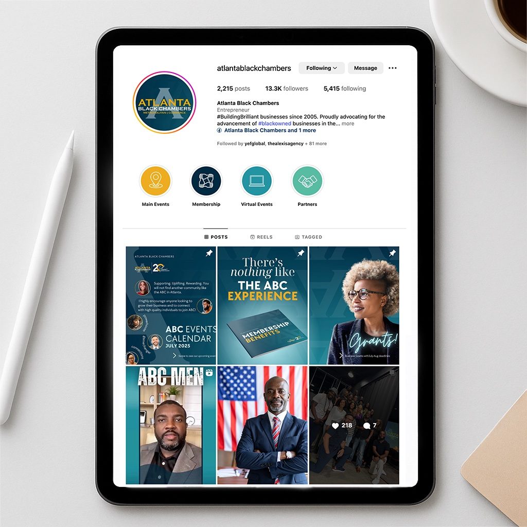 Atlanta Black Chambers Instagram profile displayed on a tablet