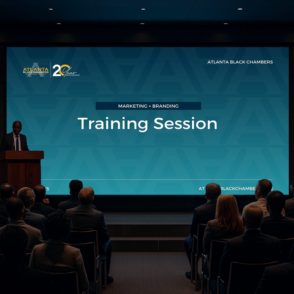 Marketing and Branding training session presentation screen at an Atlanta Black Chambers event
