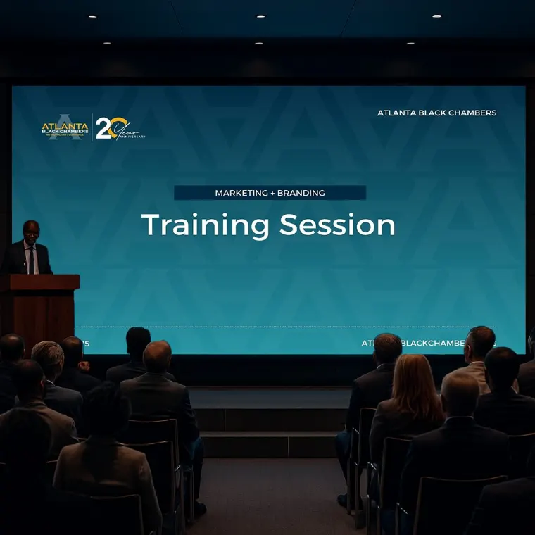 Marketing and Branding training session presentation screen at an Atlanta Black Chambers event