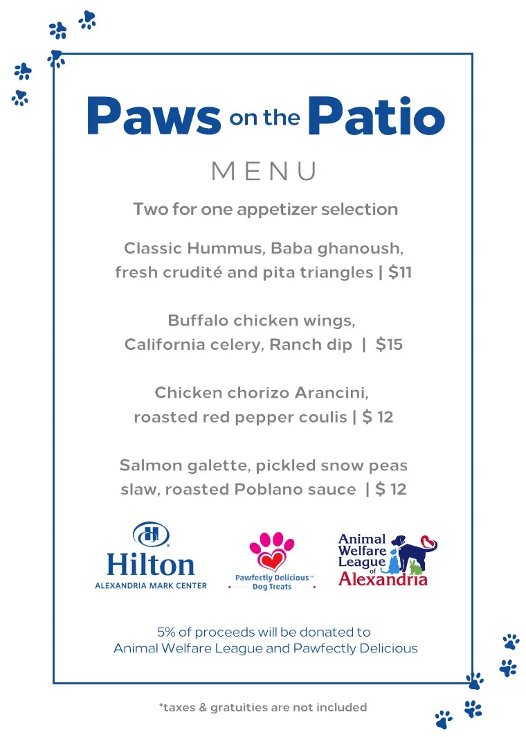 Paws on the Patio event menu