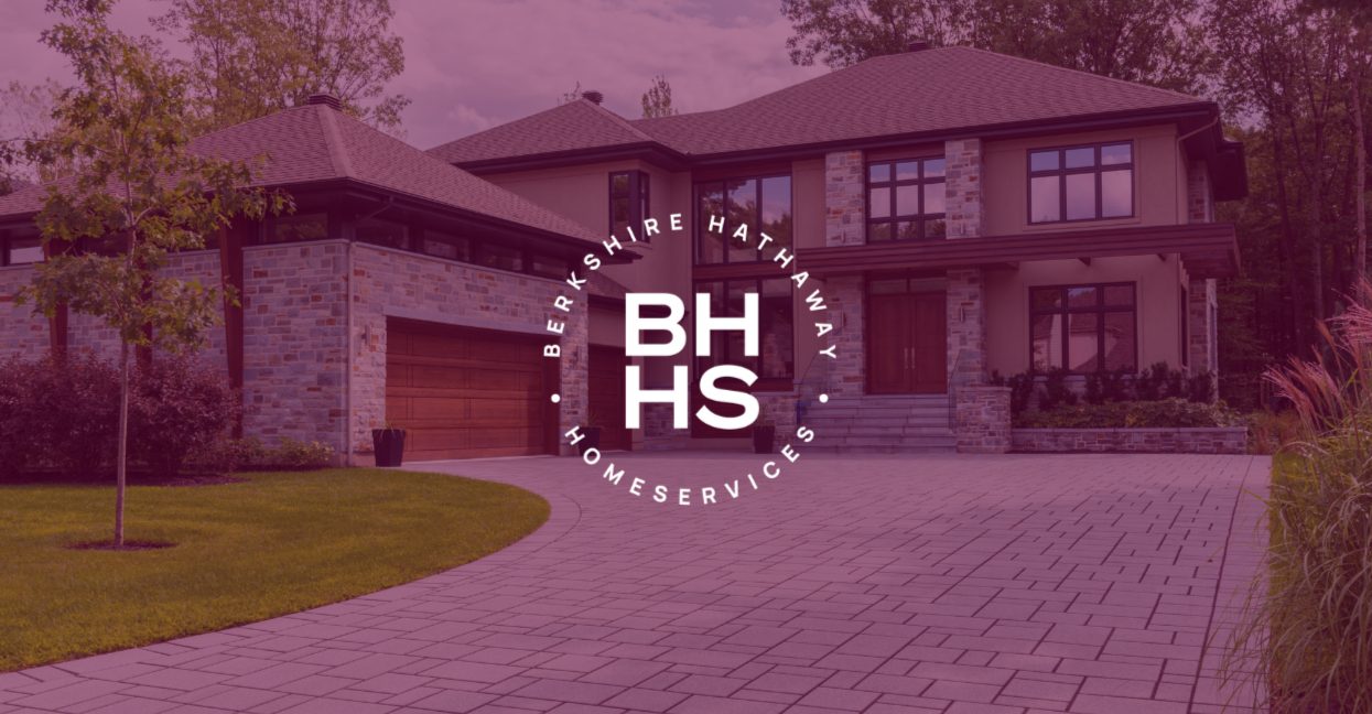 Berkshire Hathaway HomeServices brand graphic with the circular BH HS logo over a luxury home