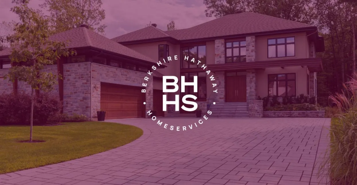 Berkshire Hathaway HomeServices brand graphic with the circular BH HS logo over a luxury home