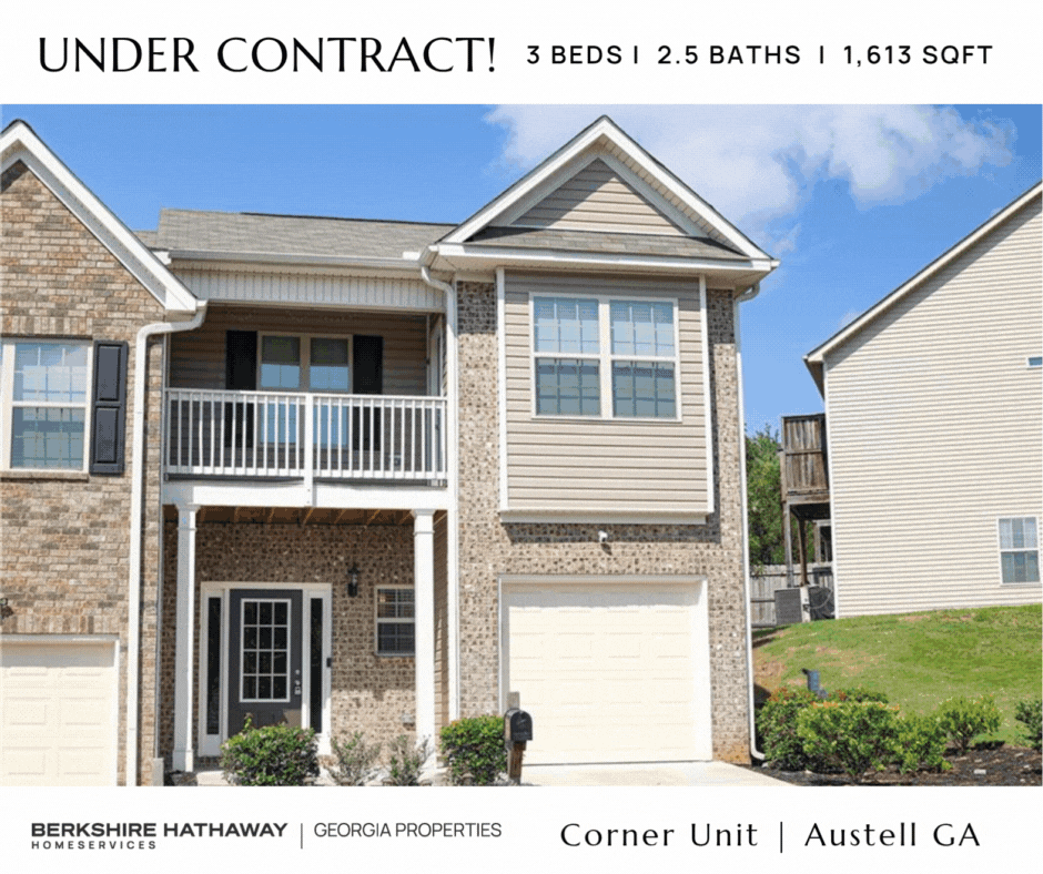Animated Under Contract listing graphic for a corner unit home in Austell, Georgia